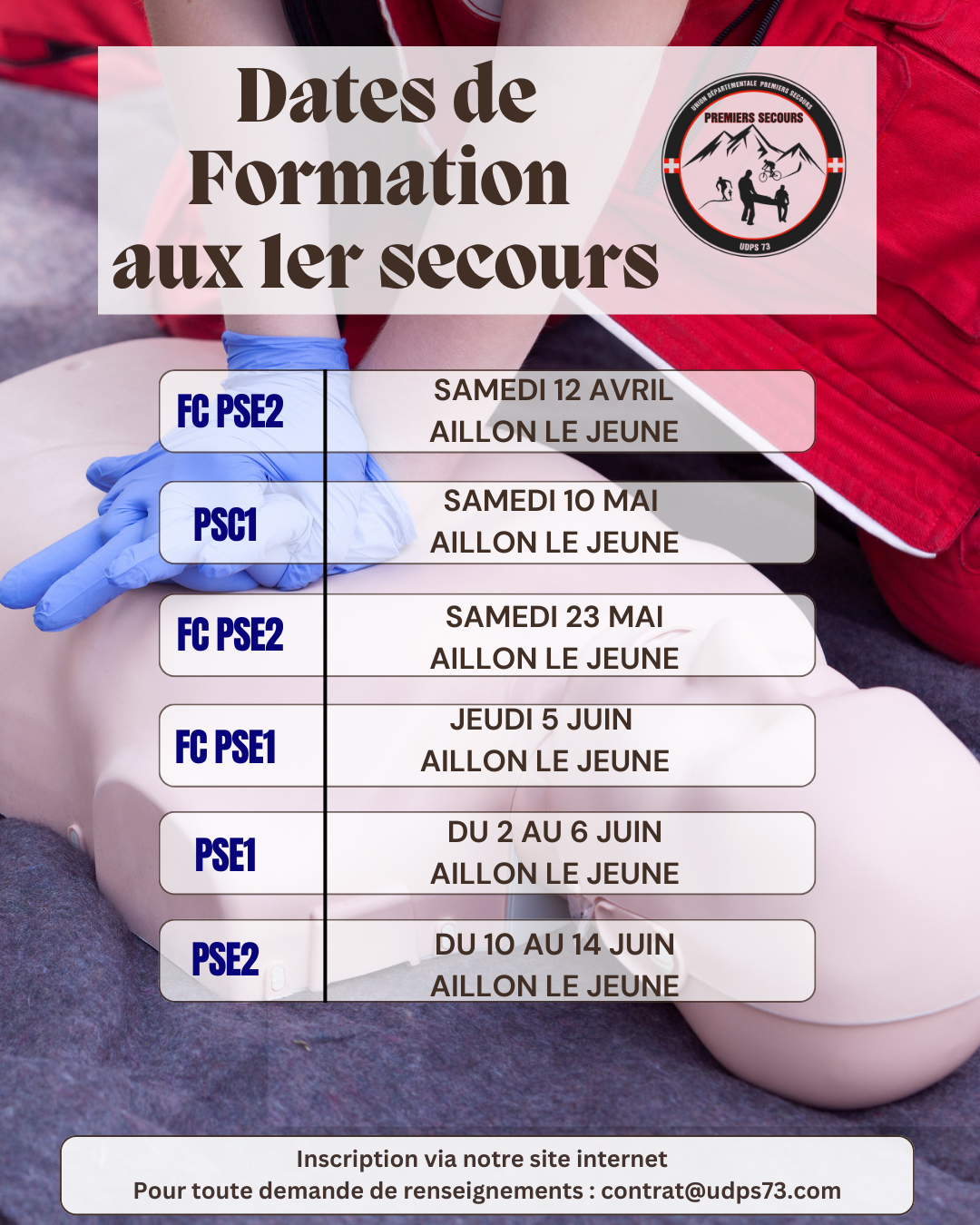 Udps Rasel Dates de formation aux Premiers Secours pour le 1er semestre – UDPS 73